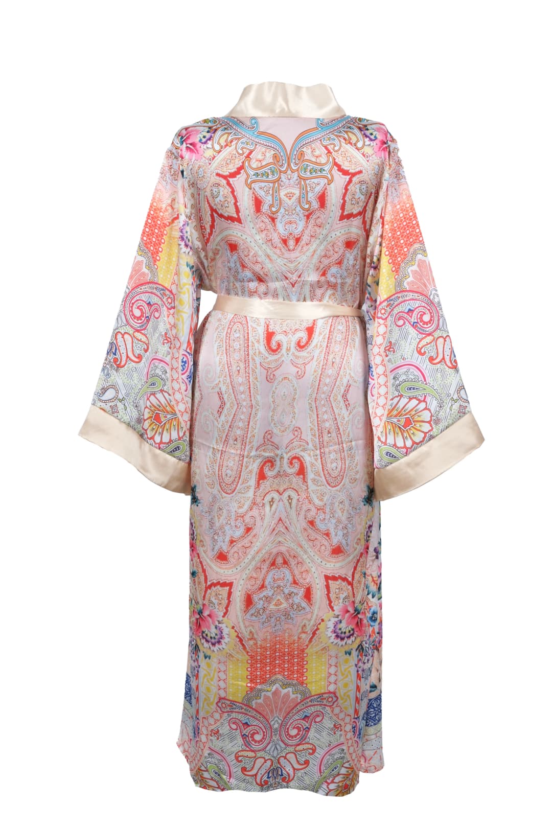 İpek Kaftan - Pudra Pastel Desenli 