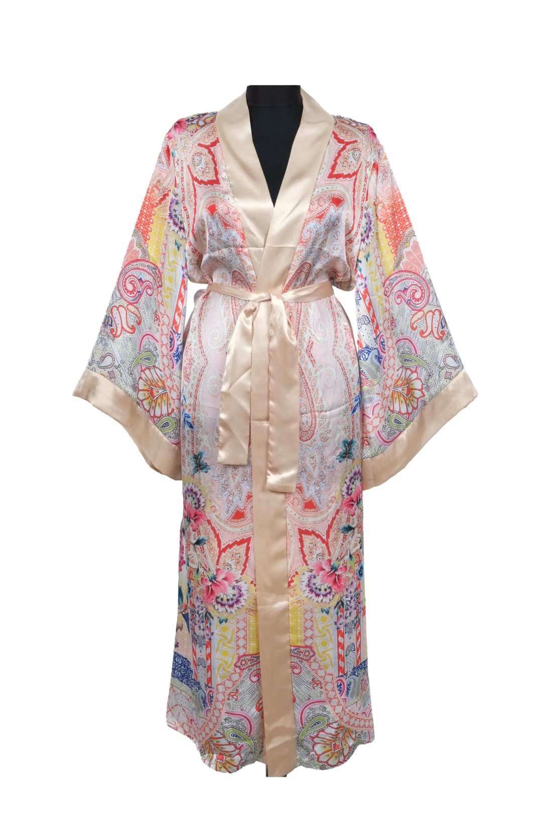 İpek Kaftan - Pudra Pastel Desenli 