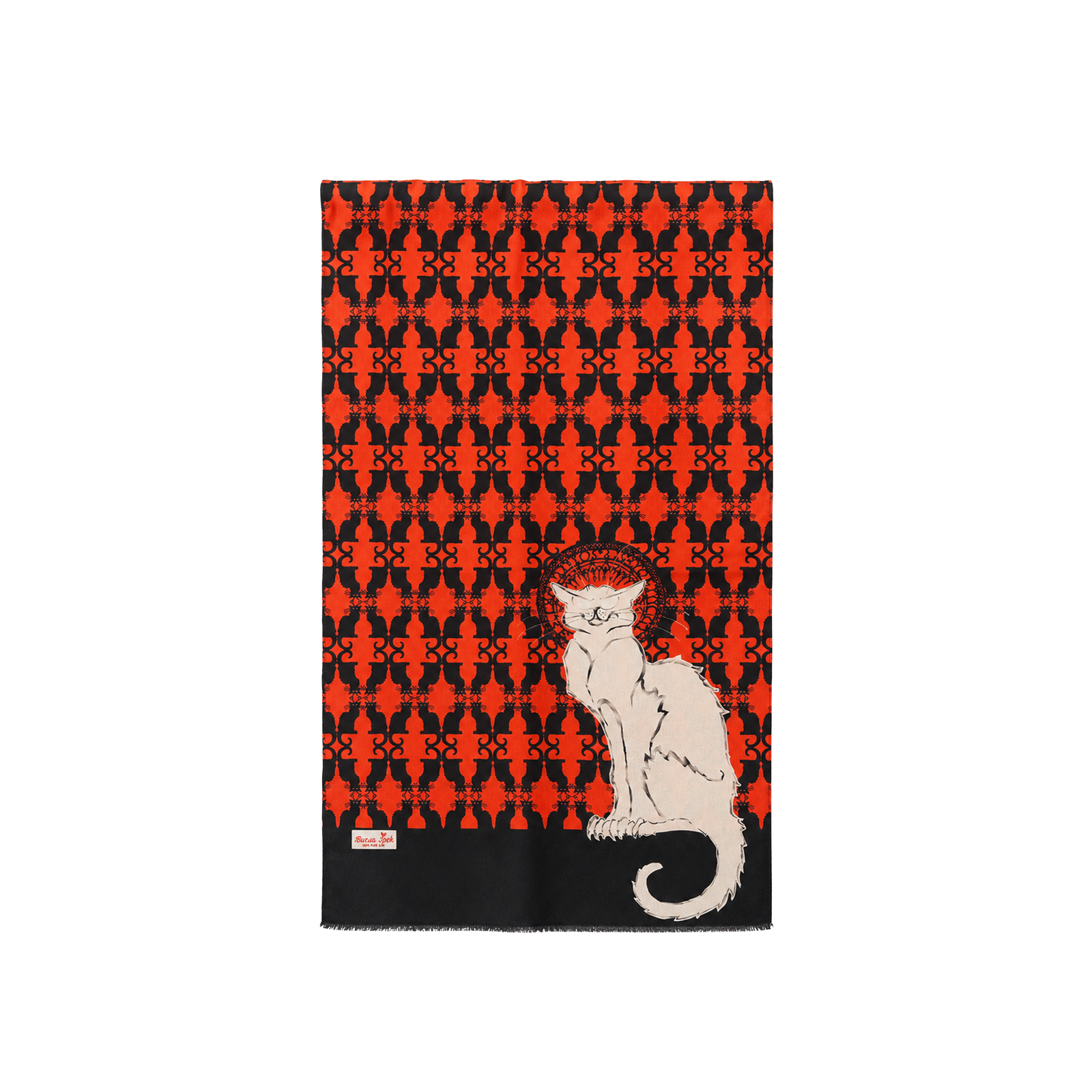 Kedi Desenli Kırmızı İpek Fular